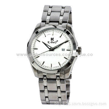 Quartz stainless steel watches with calendar date function, silver color case, Japan movement